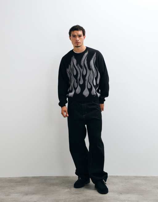 Weekday oversized trui met vlamprint in zwart, 2 van 5