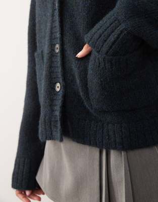 Weekday Oversized V Neck Cardigan In Blue
