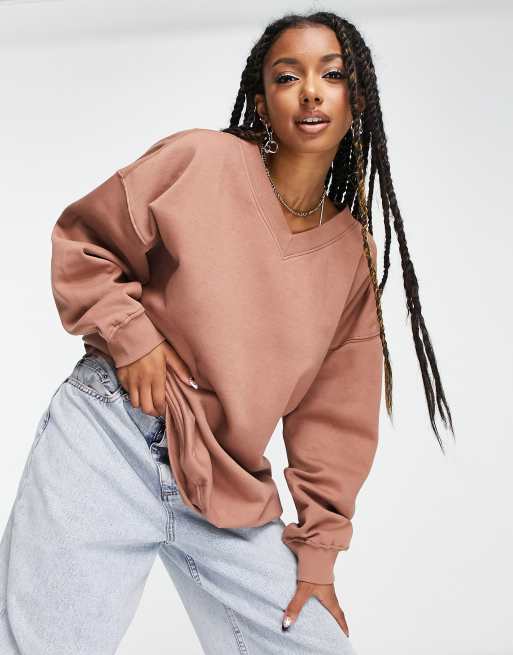 Weekday Oversized V Neck Sweater in light brown