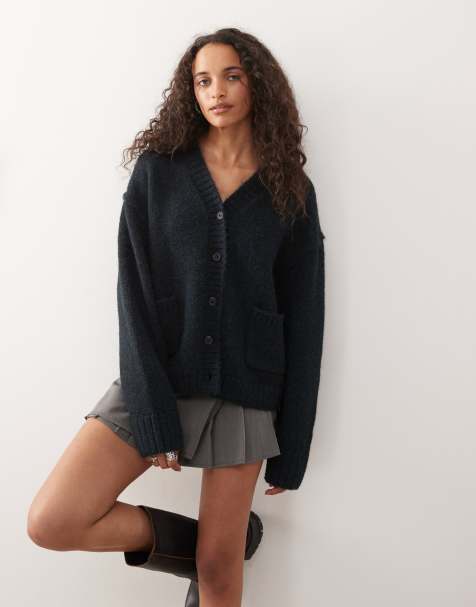 Weekday - Oversized vest met V-hals in gemêleerd marineblauw - view 1