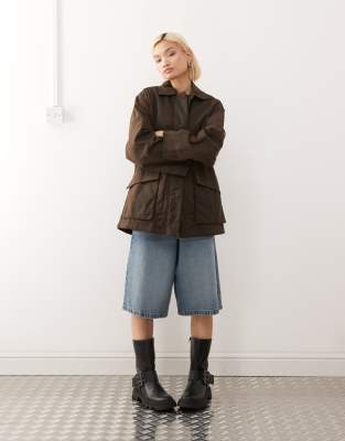 Weekday Oversized Wax Barn Jacket In Brown