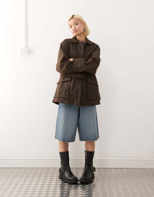 Weekday - Oversized wax schuurjack in donkerbruin, 2 van 4