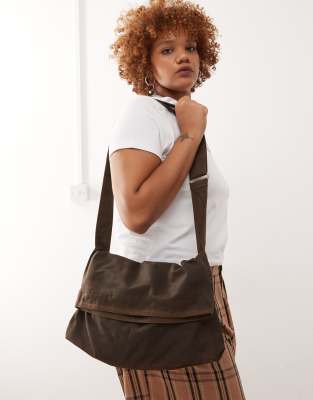 Weekday Oversized Waxed Canvas Cross-body Bag In Brown