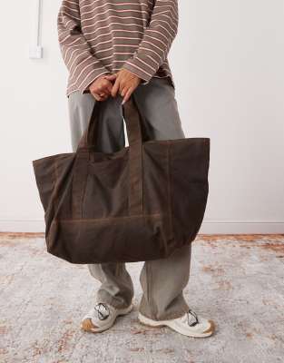 Weekday Oversized Waxed Canvas Tote Bag In Brown