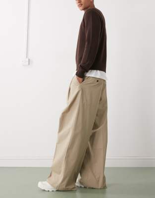 Weekday oversized wide leg chino pants with front pleats in beige