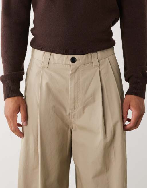 Weekday oversized wide leg chino pants with front pleats in beige