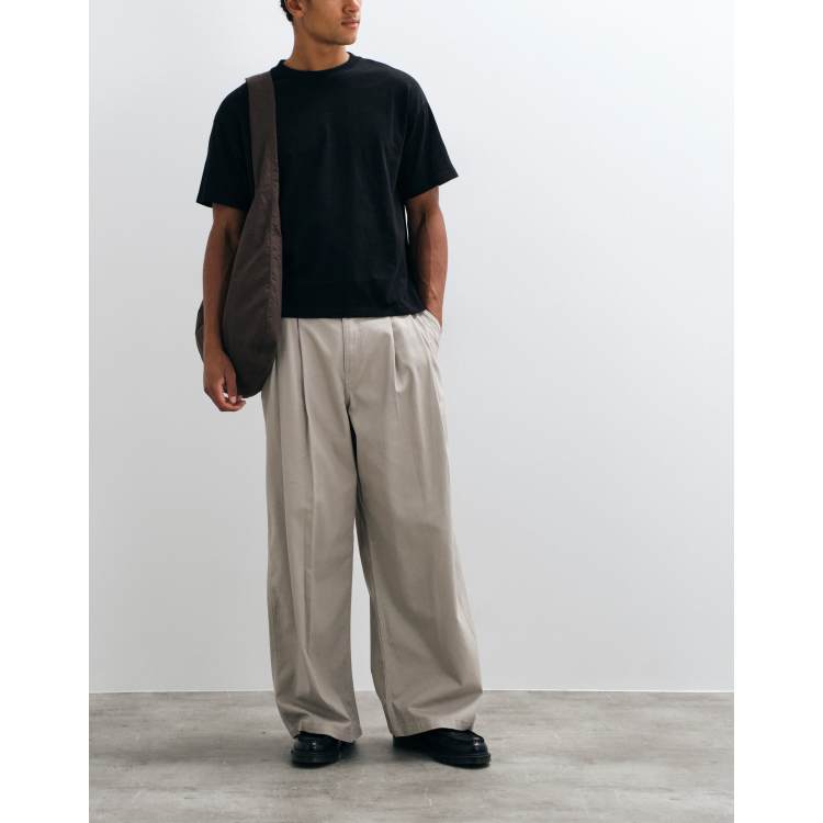 Weekday oversized wide leg chino pants with front pleats in light