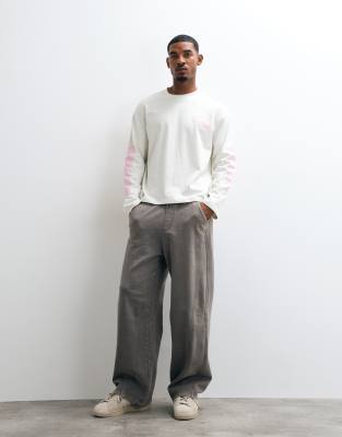 Weekday Oversized Wide Leg Sweatpants With Seam Detail In Gray