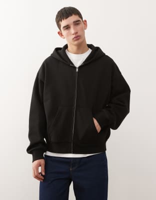Weekday Oversized Zip Through Hoodie In Black