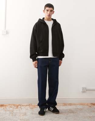 Weekday Oversized Zip Through Hoodie In Black