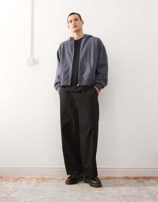 Weekday Oversized Zip Through Hoodie In Gray