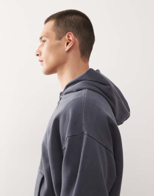 Weekday oversized zip through hoodie in navy, 4 of 5