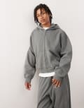 [Weekday] Weekday oversized zip-through hoodie with exposed seam detail in dark grey (Part of a set) S Grey with pigment dye