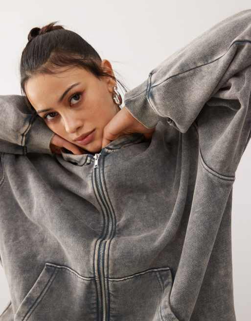 Weekday oversized zip up hoodie in blue acid wash - part of a set