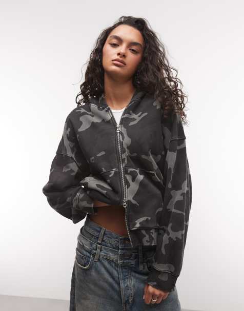 Weekday oversized zip up hoodie in camo print - view 1