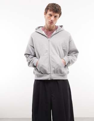 Weekday Oversized Zip Up Hoodie In Gray