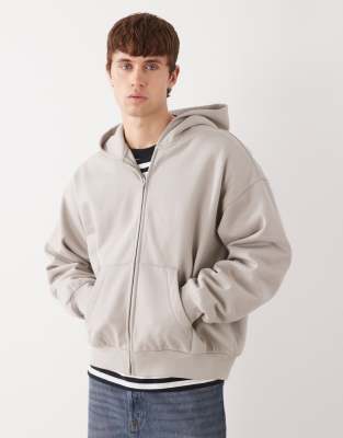 Weekday Oversized Zip Up Hoodie In Brown