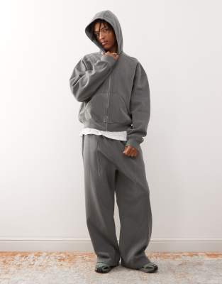 Weekday Oversized Zip Up Hoodie With Exposed Seam Detail In Gray