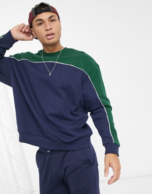 Weekday Ovie Colorblock Sweatshirt in Dark Green