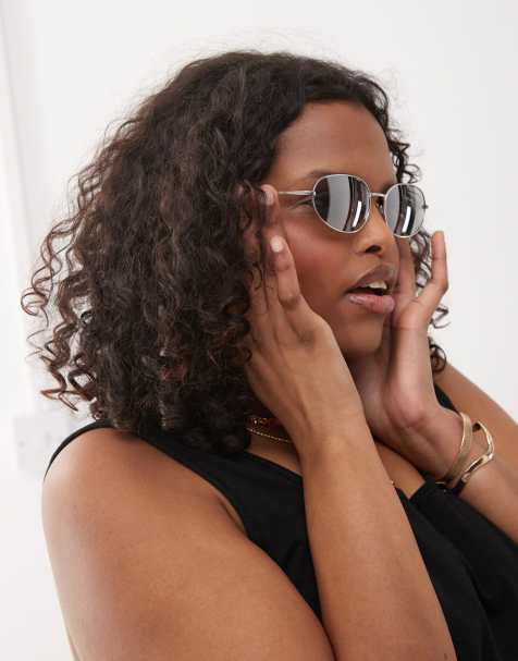 Weekday oval metal sunglasses with mirrored lens in silver