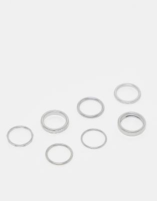 pack of 7 mixed rings in silver