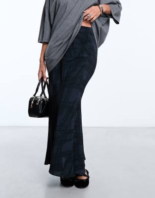 Weekday - Paige - Jupe mi-longue coupe sirène à motif écossais ondulé - Noir et bleu marine