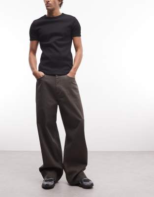 Pantalon baggy rayé à taille basse - Marron-Brown 50