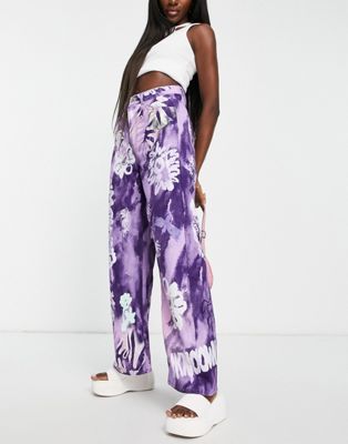 Weekday straight leg trousers in purple abstract flower  - ASOS Price Checker