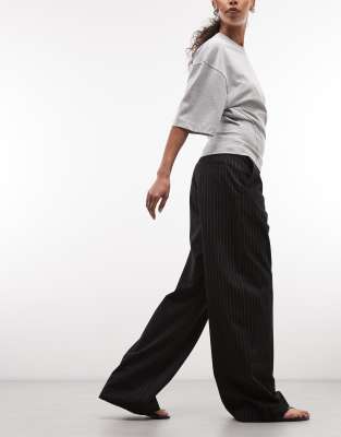 Pantalon large ajusté à fines rayures - Noir 40