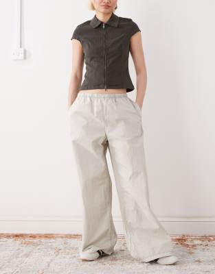 Pantalon oversize en tissu ripstop avec cordon de serrage - Beige clair-Brown S