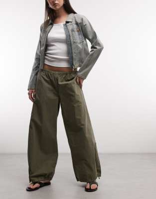 Pantalon oversize en tissu ripstop avec cordon de serrage - Kaki-Vert XS