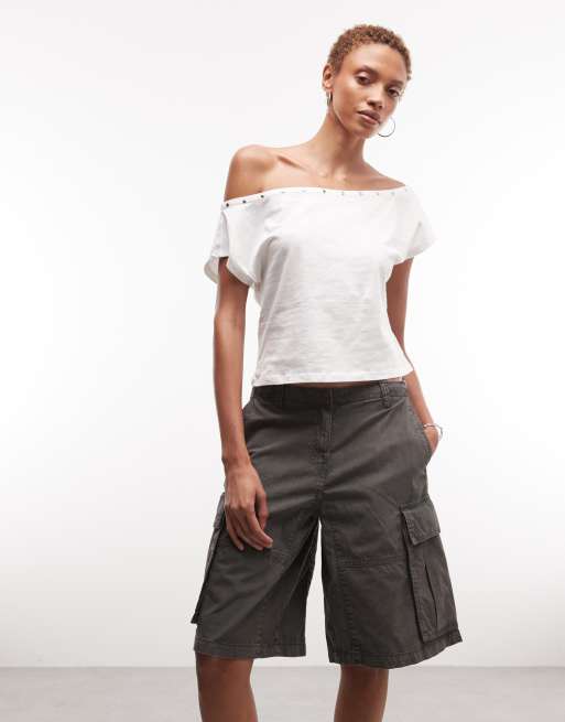 Weekday - Pantaloncini bermuda cargo grigio slavato, 2 di 5