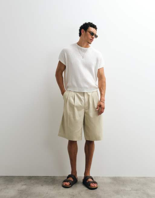 Weekday - Pantaloncini chino oversize taglio lungo beige