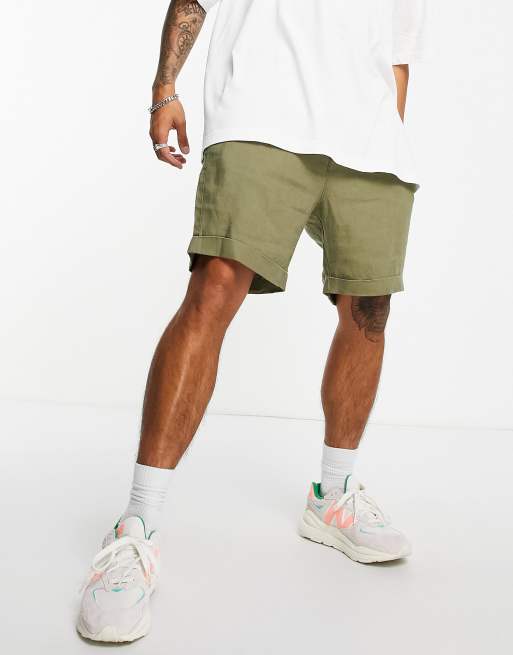 Weekday - Pantaloncini in lino e rete, colore kaki