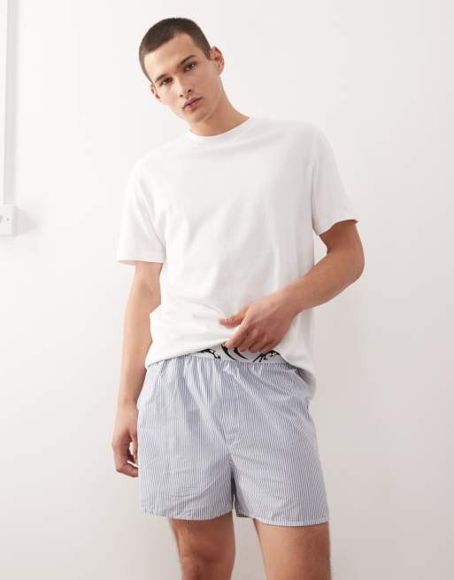 Weekday - Pantaloncini stile boxer da casa blu e bianchi a righe con fascia in vita a fantasia