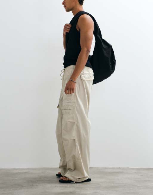 Weekday - Pantalones color topo claro empolvado de estilo worker con cordón ajustable