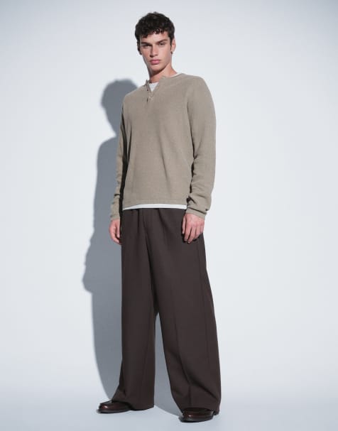 Weekday - pantalones de traje de pernera ancha en marrón oscuro - view 1