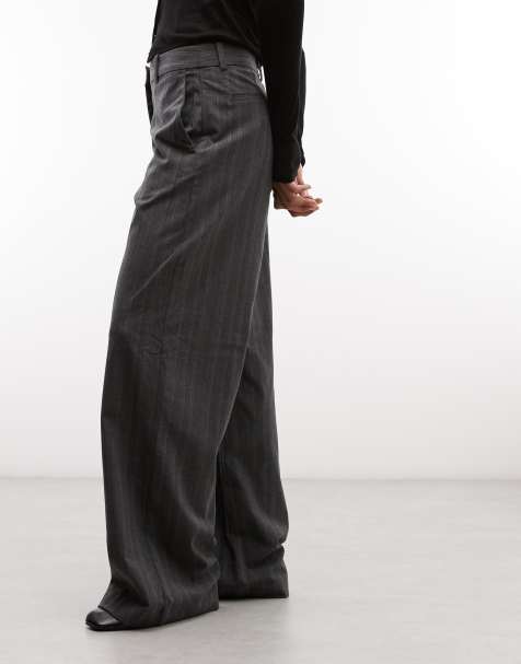 Weekday - pantalones de traje de pernera ancha en raya diplomática gris oscuro - view 1