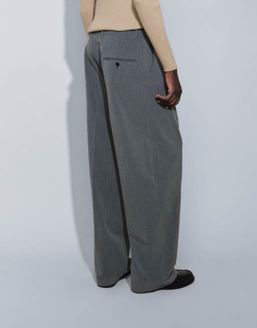 Weekday - pantalones de traje extragrandes a rayas diplomáticas grises, 5 de 9