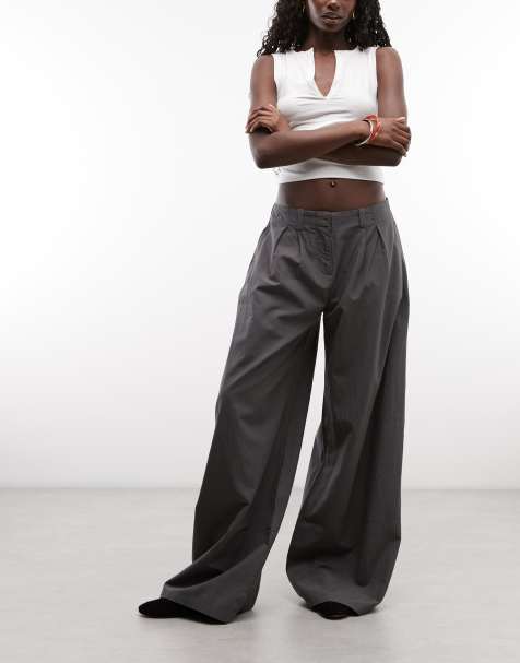 Weekday - Pantaloni a fondo super ampio grigio scuro con pieghe - view 1