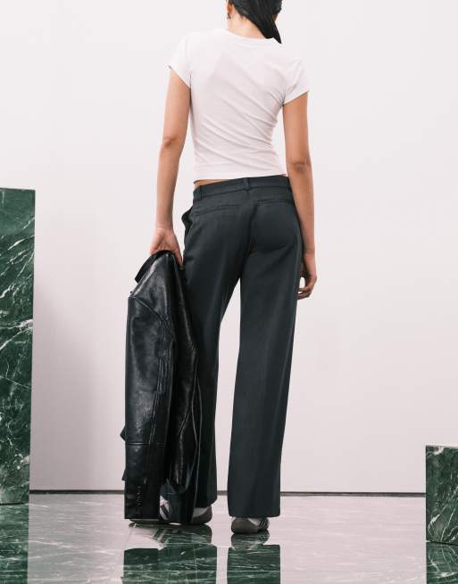 Weekday - Pantaloni a pieghe con fondo ampio grigio scuro mélange, 4 di 5