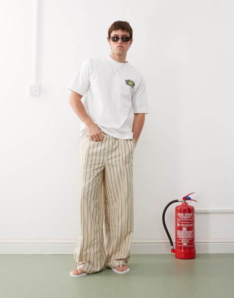Weekday - Pantaloni ampi beige a righe nere - view 1
