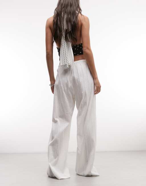 Weekday - Pantaloni in cotone testurizzato écru, 5 di 5