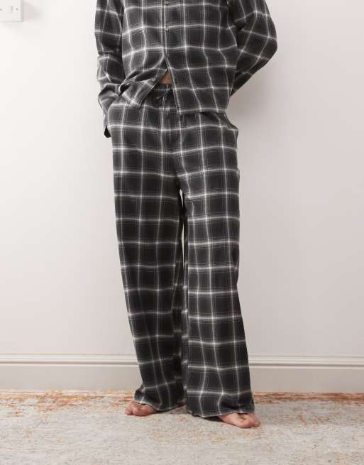 Weekday - Pantaloni in flanella da casa bianchi e nero navy a quadri in coordinato, 2 di 4