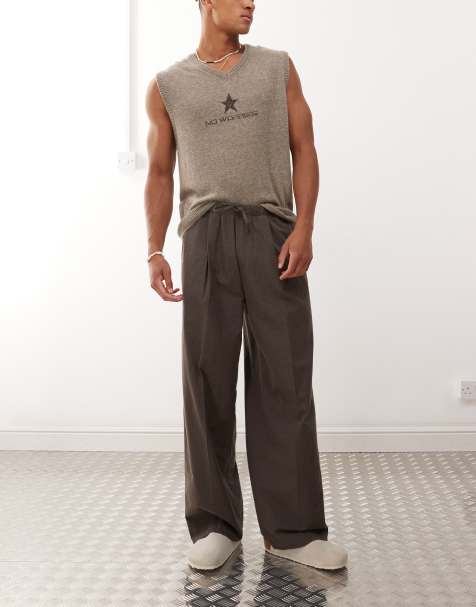 Weekday - Pantaloni larghi a fondo ampio color talpa scuro a quadri - view 1