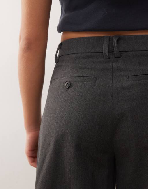 Weekday - Pantaloni oversize a fondo ampio grigio scuro mélange con pieghe in coordinato, 3 di 5