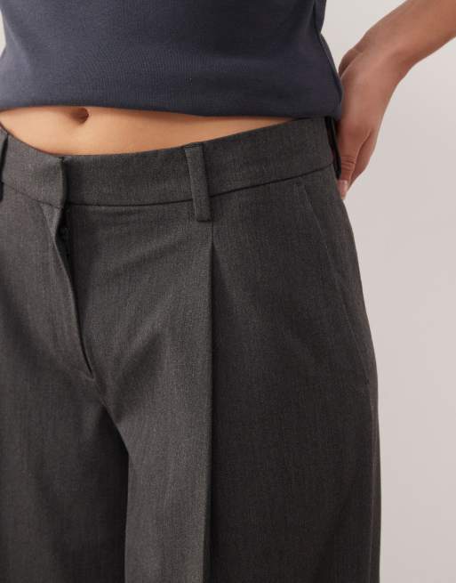 Weekday - Pantaloni oversize a fondo ampio grigio scuro mélange con pieghe in coordinato, 5 di 5