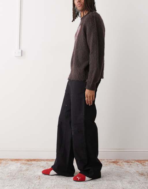Weekday - Pantaloni oversize in tela nero slavato, 3 di 5