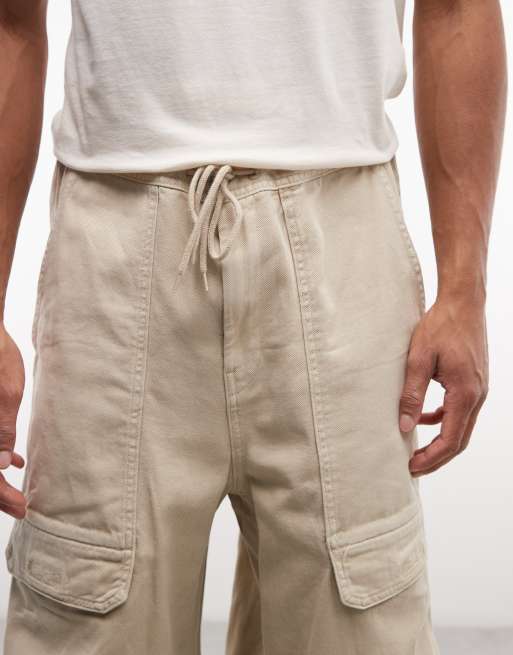 Weekday - Pantaloni parachute oversize beige chiaro slavato, 4 di 5