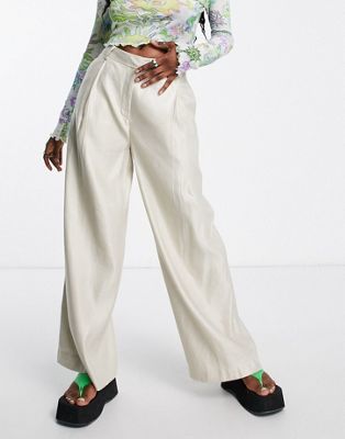 Weekday wide leg linen tailored pants in beige (part of a set) - ASOS Price Checker